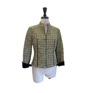 Carlisle Women's Tweed Full Zip Mock Neck Blazer Jacket Yellow & Black Size 0
